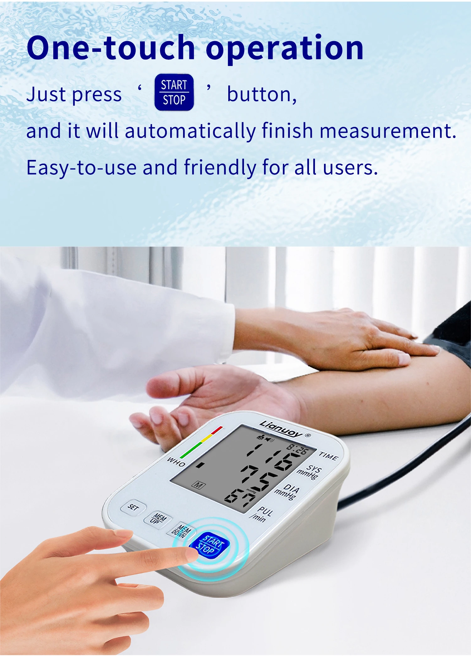 Upper arm blood pressure monitor