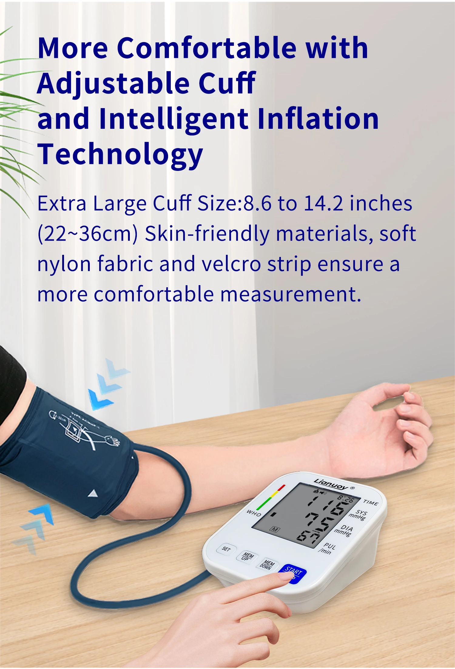 Upper arm blood pressure monitor