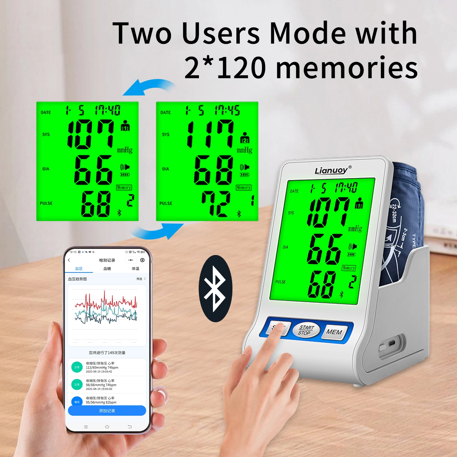 Bluetooth Arm Blood Pressure Monitor