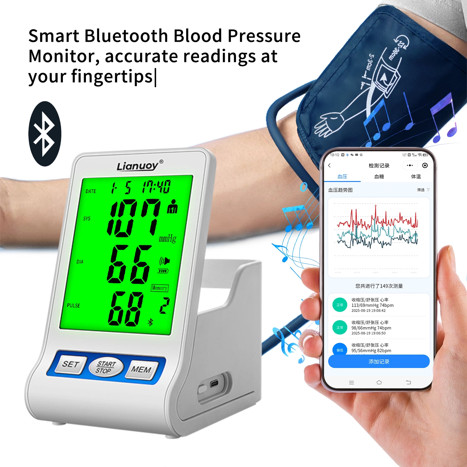 Bluetooth Arm Blood Pressure Monitor