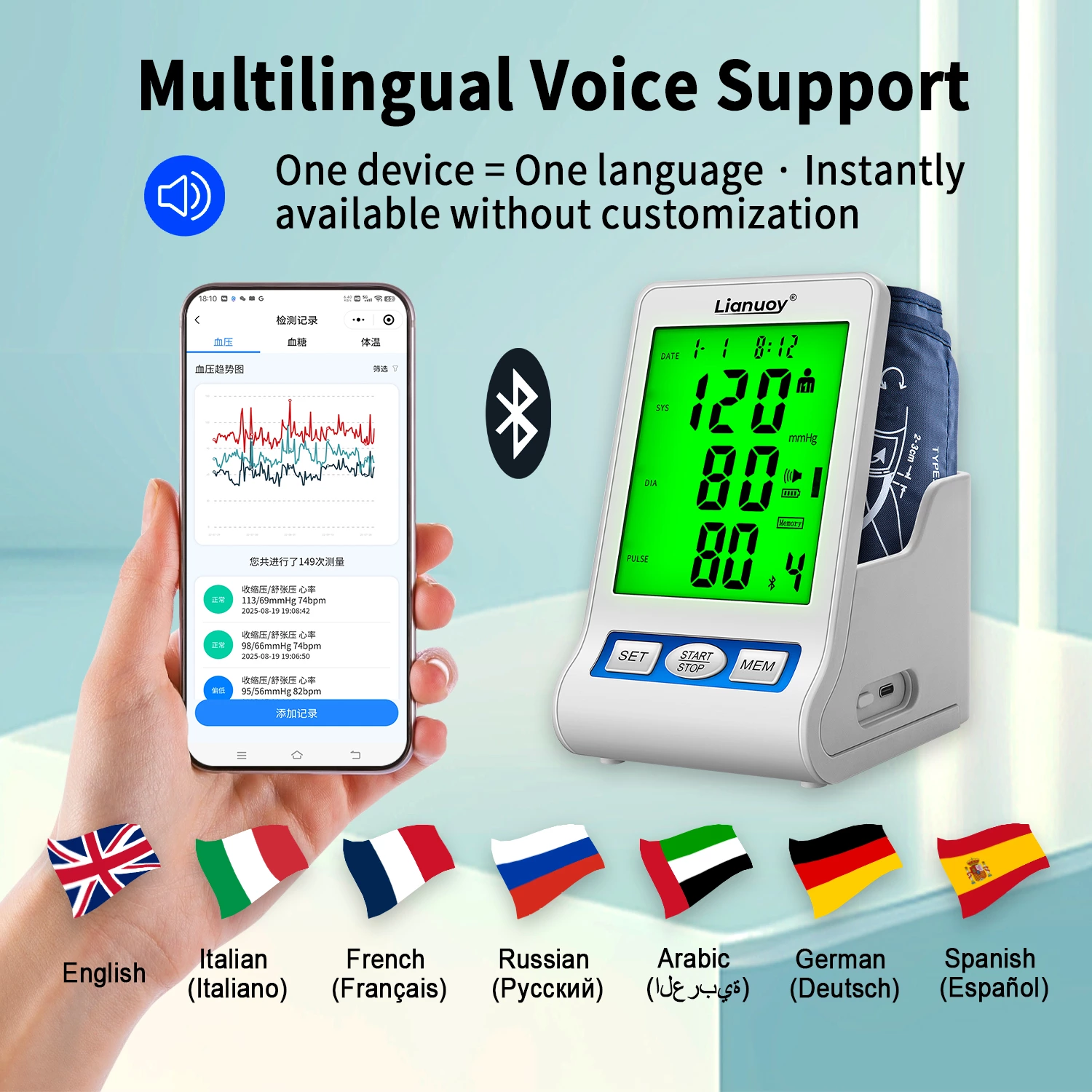 Bluetooth Arm Blood Pressure Monitor