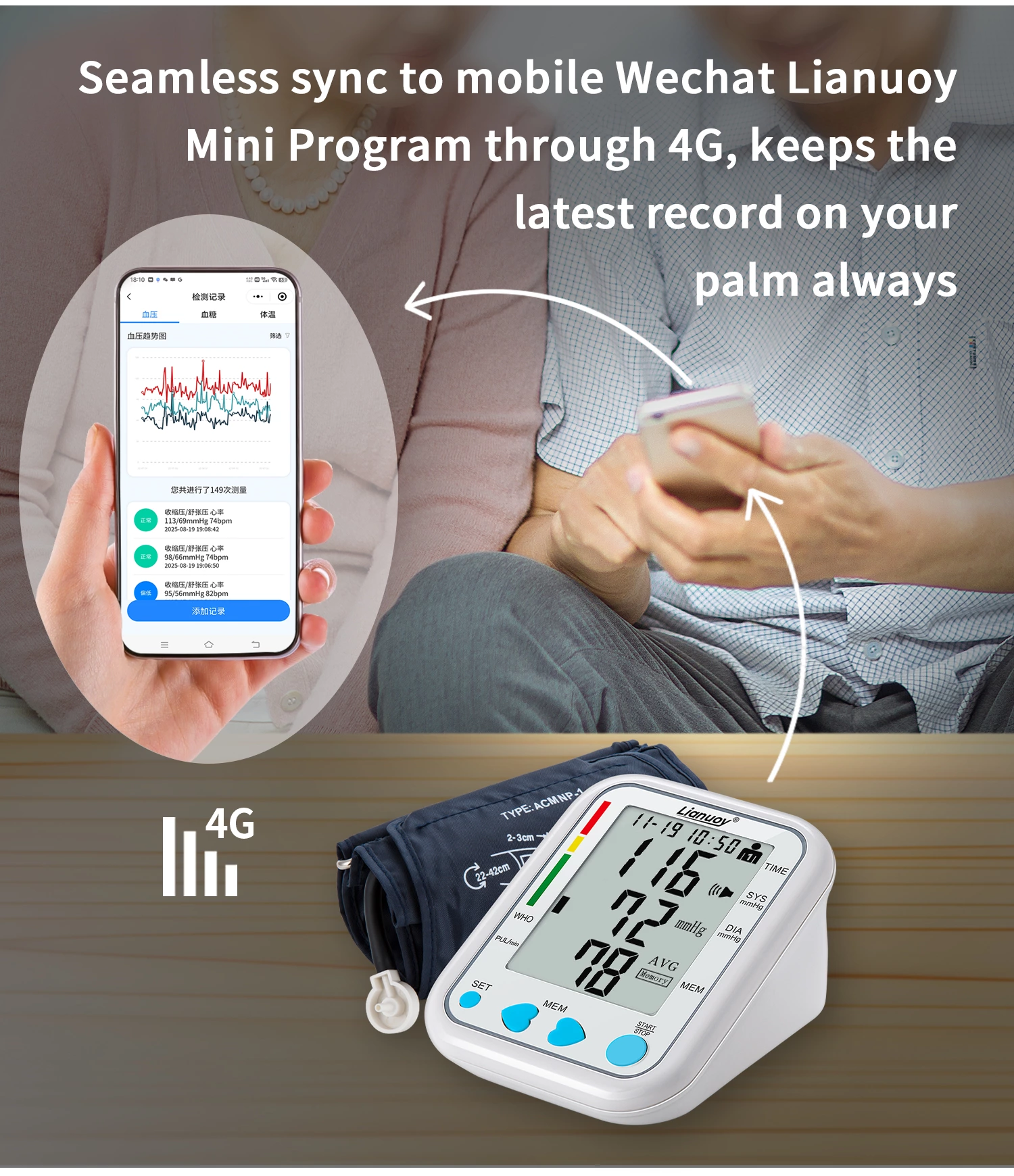 4G Upper Arm Blood Pressure Monitor