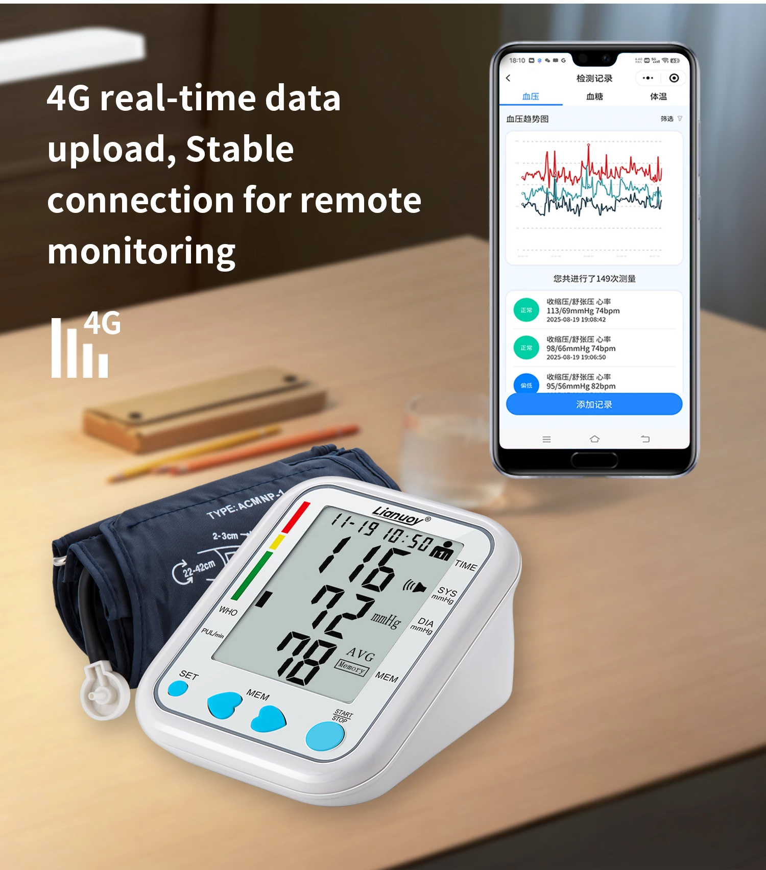 4G Upper Arm Blood Pressure Monitor