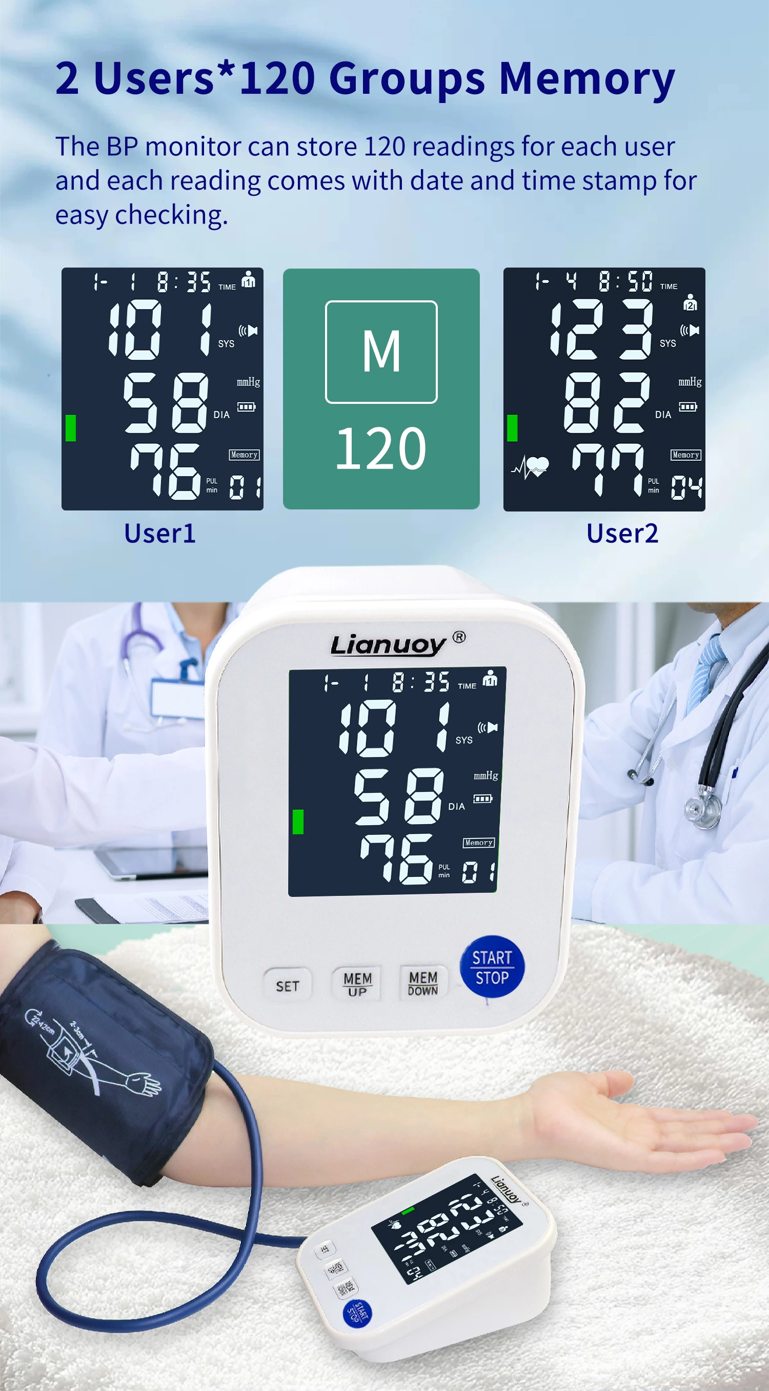 Arm electronic blood pressure monitor