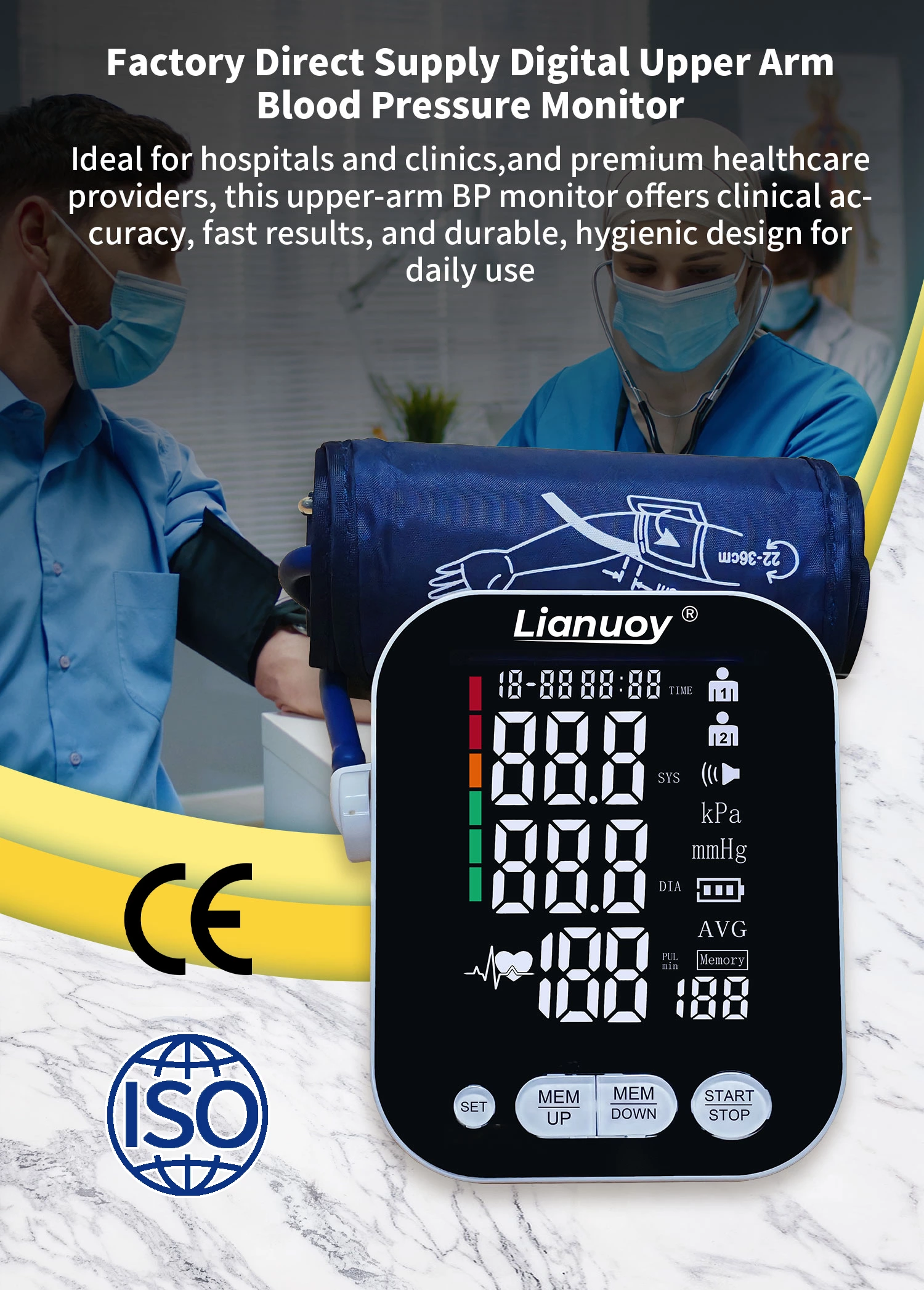 Arm electronic blood pressure monitor