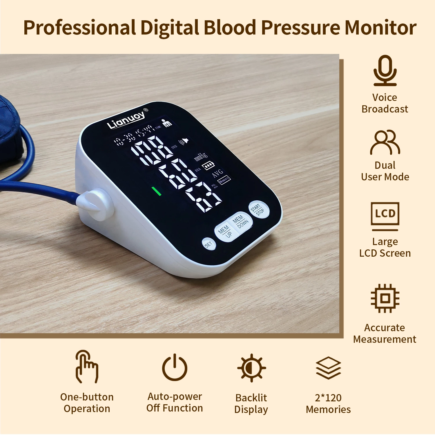 Arm electronic blood pressure monitor